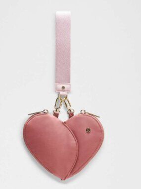 NEW Lululemon Dual Pouch Wristlet Heart Spiced Chai Pink Haze Gold Limited Gift